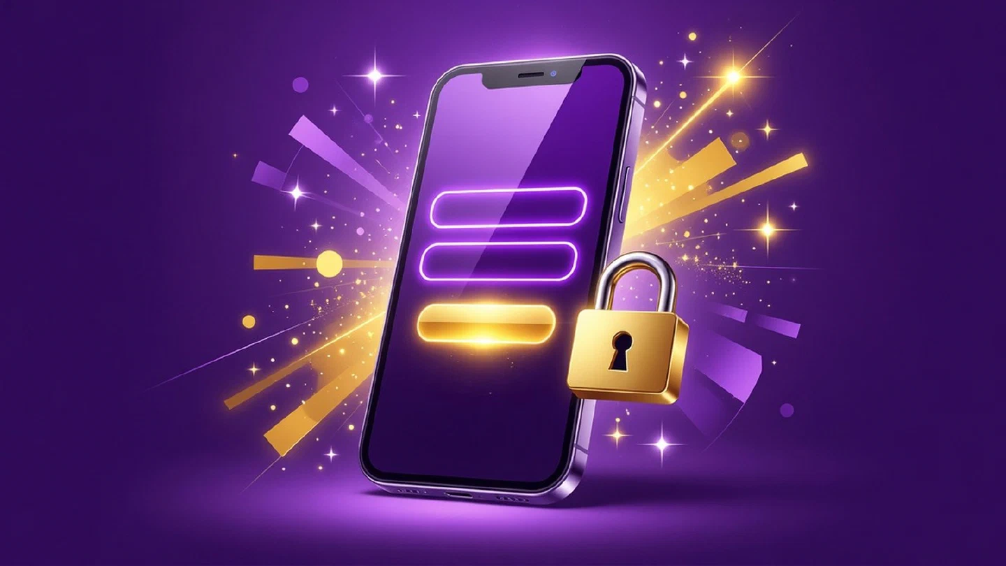 Celular con una pantalla de inicio de sesión y un candado dorado