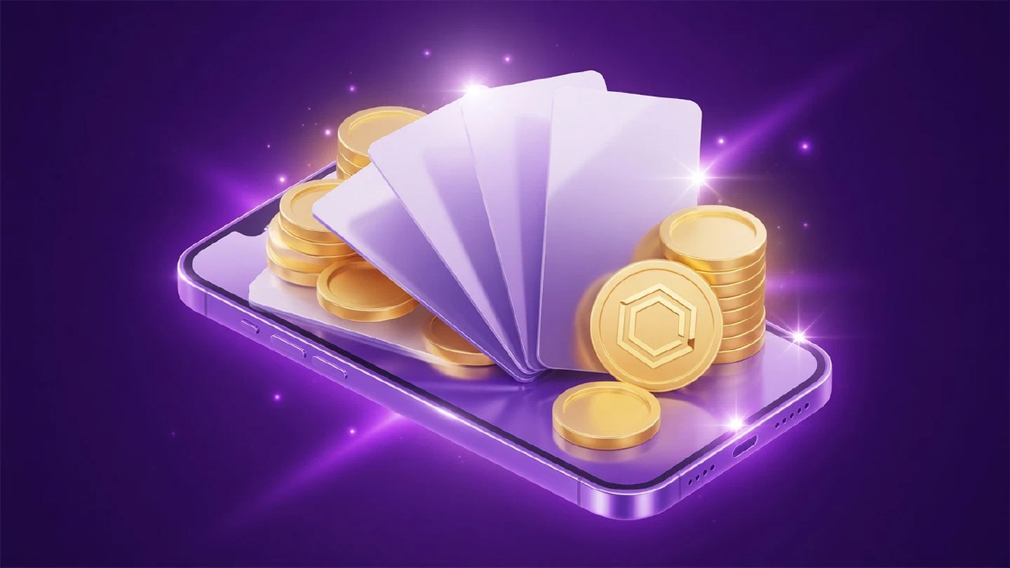 Celular con tarjetas y monedas que representan pagos en pesos y cripto